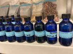 dried herbs, flowers, essential oils, and ingredients