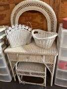 Vintage style Wicker furniture incld. Vanity, stool, and more