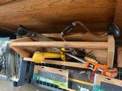 Lot of tools incld.  DeWalt corded power drill, Jorgensen steel bar clamp, model 3736 and more