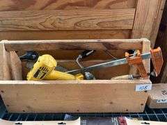 Lot of tools incld.  DeWalt corded power drill, Jorgensen steel bar clamp, model 3736 and more