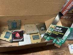 Collection of computer processors and a PCIe Wi-Fi adapter, ASUS PCE-AC51 is a dual-band wireless-AC adapter