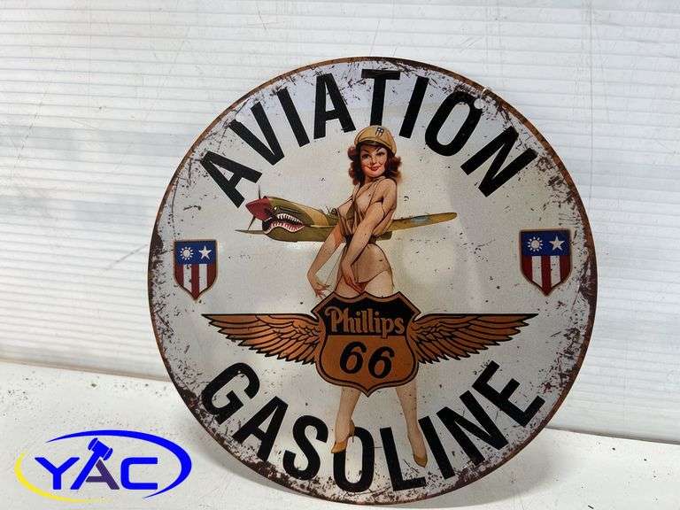 Metal Pin-Up Girl Aviation Gasoline Sign - YAC Auctions