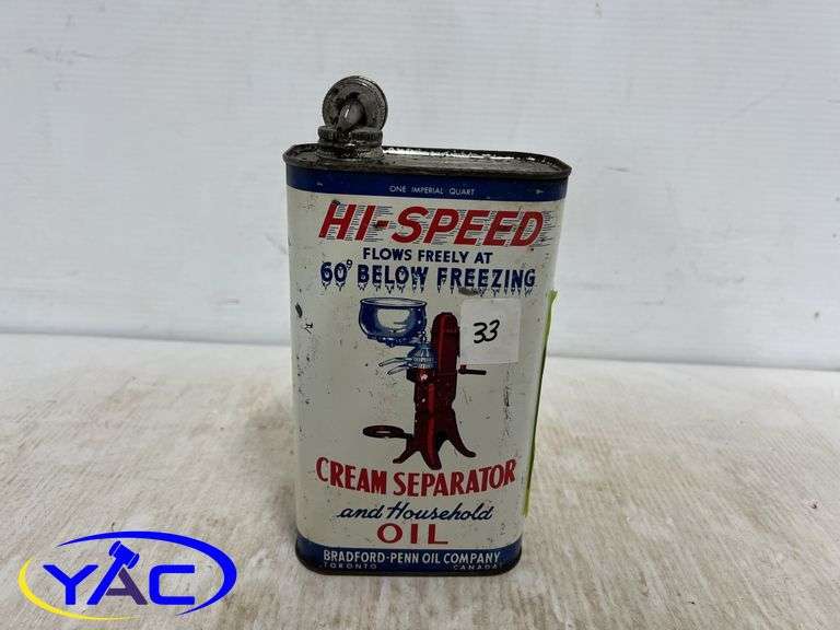 Hi-Speed Cream Seperator Oil Tin - Quart