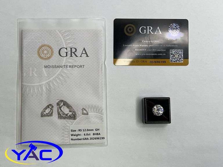 12.0mm 6.0ct Moissanite Lab Diamond - Round Brilliant Cut