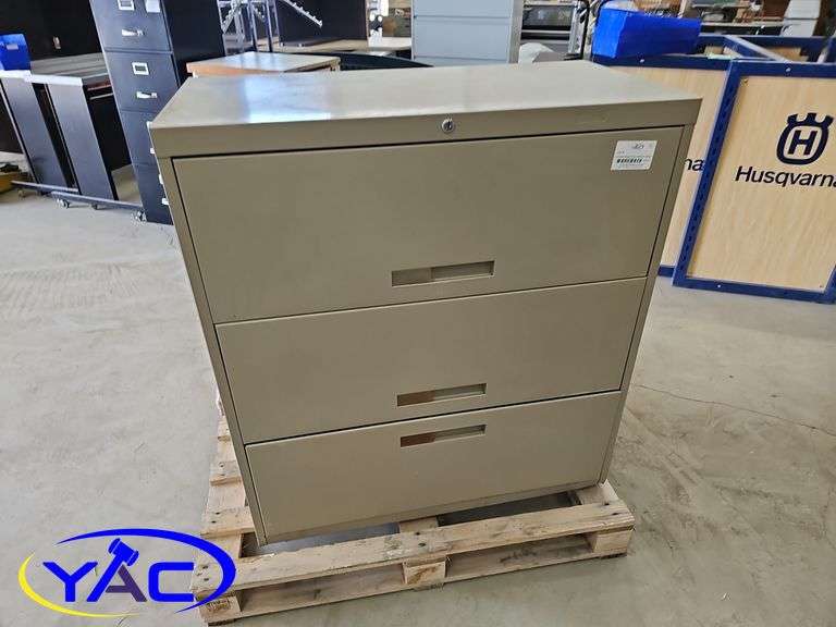 3 Drawer Legal Filing Cabinet - Beige - YAC Auctions