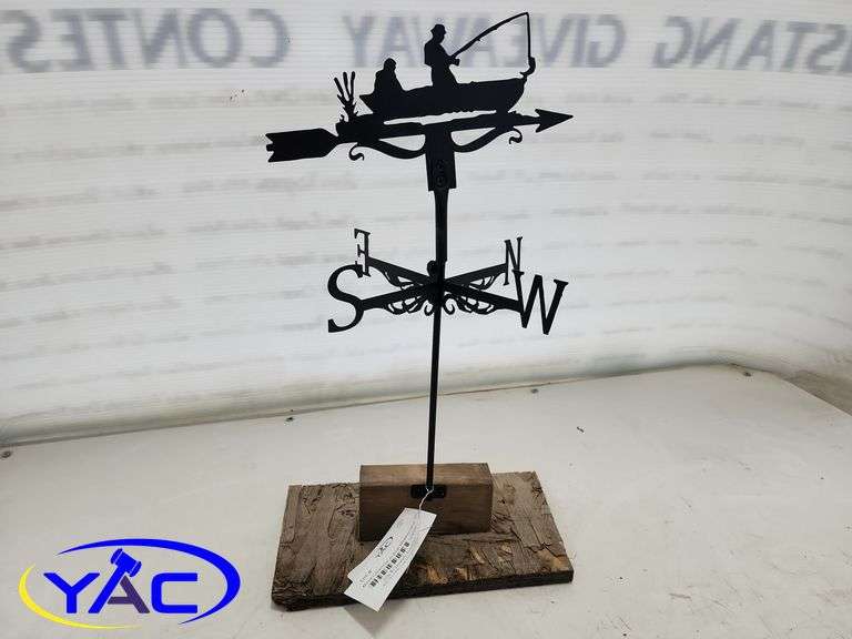 Metal Fisherman In Boat Weathervane