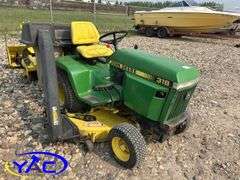 JOHN DEERE 52" RIDING MOWER 318 W/ BAGGER, ROTOTILLER & SNOWBLOWER