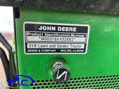 JOHN DEERE 52" RIDING MOWER 318 W/ BAGGER, ROTOTILLER & SNOWBLOWER