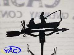 Metal Fisherman In Boat Weathervane