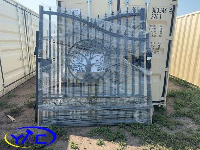 14FT Dual Swing Wrought Iron Gate - Tree Pattern
