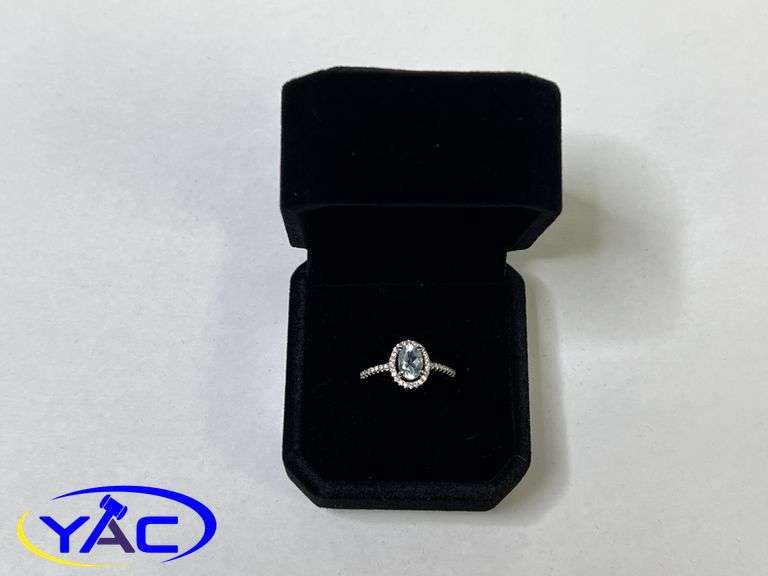 925S 1.0ct Oval Cut Natural Swiss Blue Topaz Halo Ring - Resizable