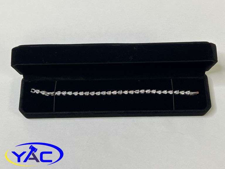Platinum Plated 13.0tcw Pear Cut Tennis Bracelet - Adjustable 7" - 8" Long