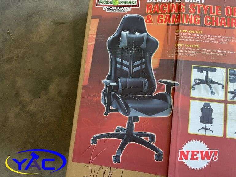Black & Gray Race Style Gaming Chair (Returned Item, Opened Box & Possibly Missing Parts, Damaged Bo