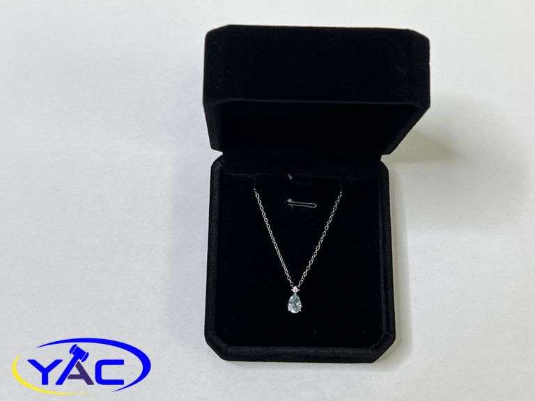 925S 1.0ct Pear Cut Natural Swiss Blue Topaz Necklace, Adjustable 18"-19" Long