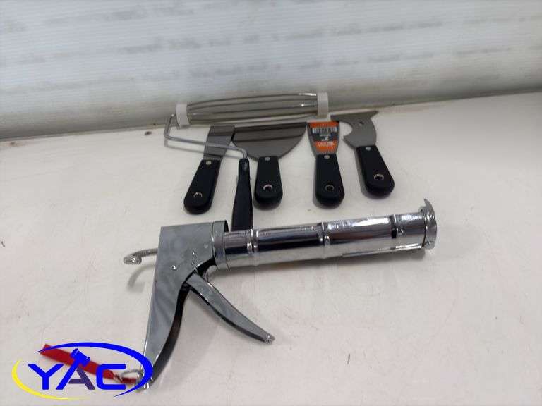 Paint Roller, 9" Caulking Gun, Scrapers