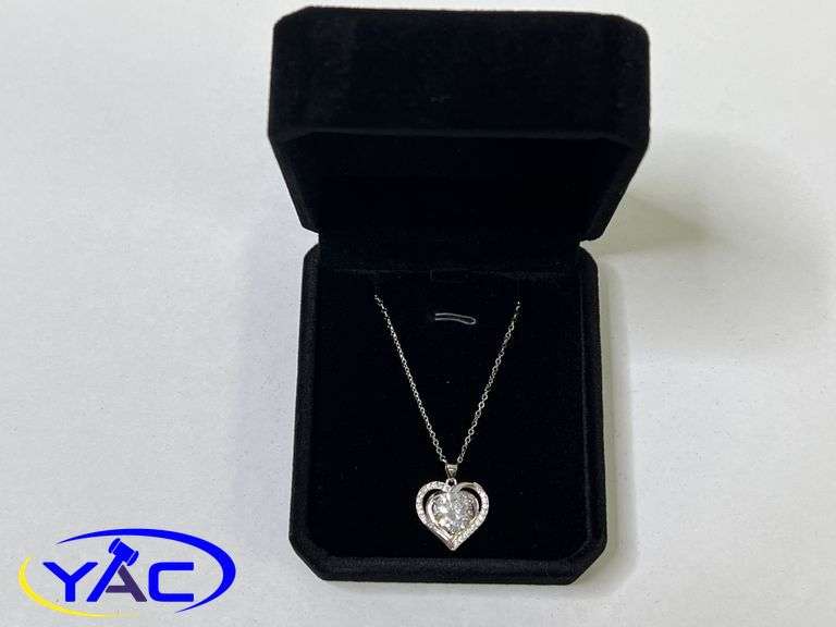 925S 3.0ct Heart Simulated Diamond Necklace - Adjustable 16"-18" Long