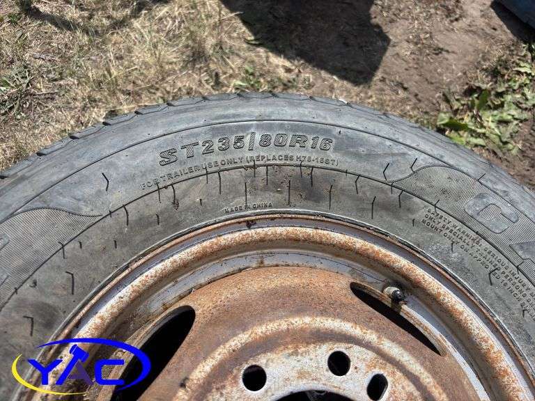 8- PJ Trailer Rims W/ 2 Tires Cracked & Worn