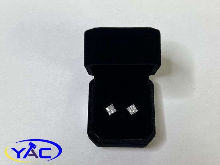 Platinum Plated 1.25ct Princess Cut Simulated Diamond Stud Earrings