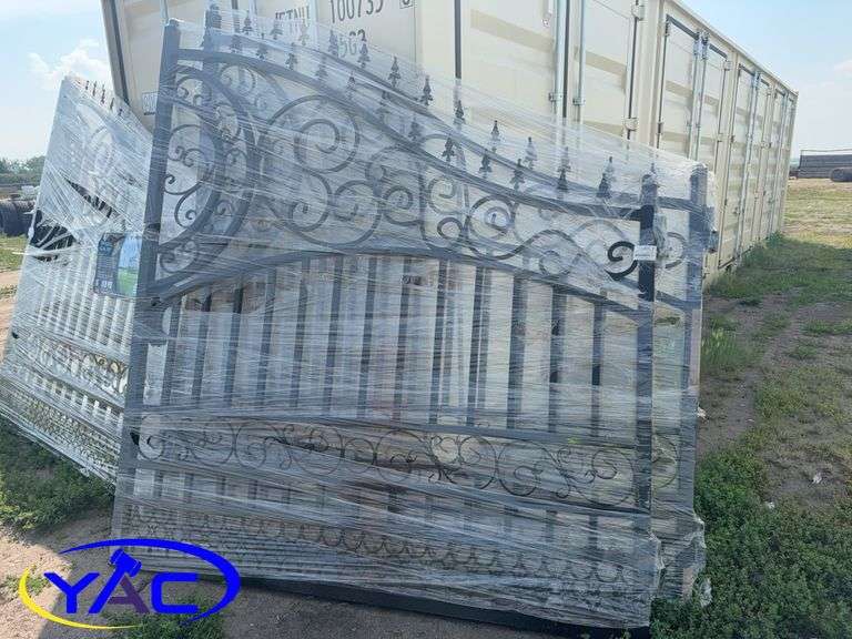 14FT Dual Swing Wrought Iron Gate W/ Curved Pattern