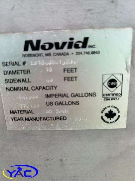 2015 Novid 1840 Stainless Steel Fertilizer Tank