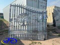 14FT Dual Swing Wrought Iron Gate - Tree Pattern