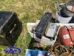 Pallet W/ Funnels, Air Tank, Misc. Shop Items