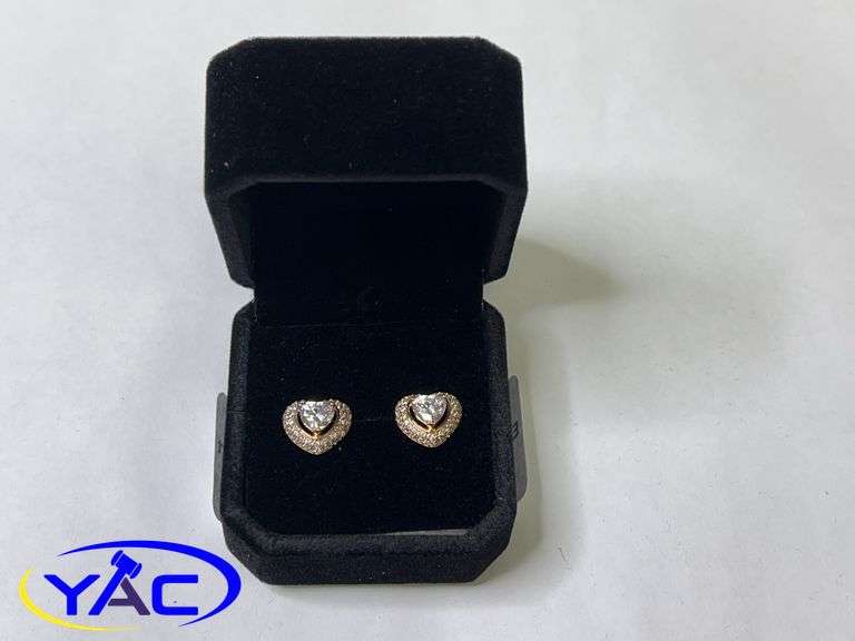 New 18K Gold Plated 0.8ct (Each) - Simulated Diamond Heart Halo Stud Earrings