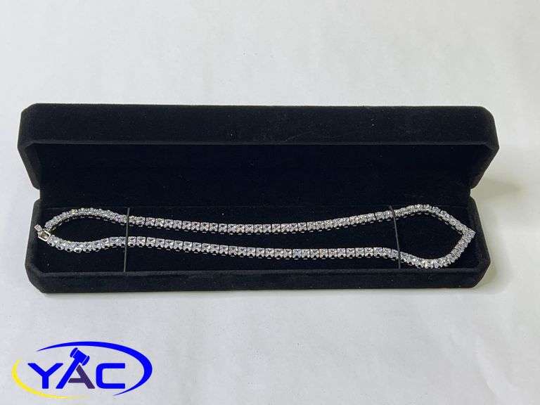 New Platinum Plated 4.0mm Princess Cut Simulated Diamond Tennis Necklace - 18" Long