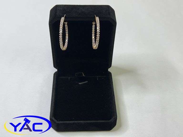New 18K Gold Plated 33.0mm Simulated Diamond Hoop Earrings
