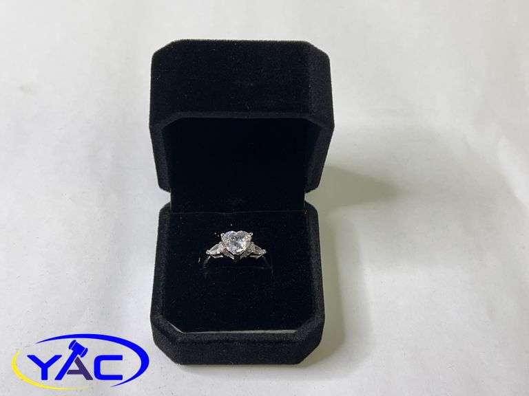 New 925S 2.0ct Heart Cut Simulated Diamond Trinity Ring W/ Pear Sidestones - Size 7