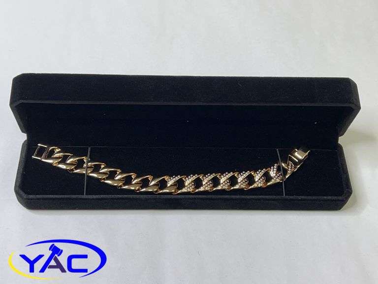 New 18K Gold Plated 14.0mm Iced Out Cuban Link Bracelet - 8" Long