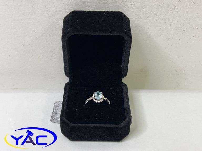 New 925S 1.0ct Oval Cut Natural Swiss Blue Topaz Halo Ring - Resizable