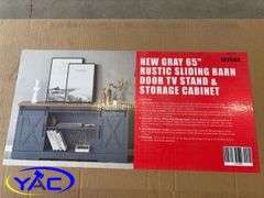 Grey 65” Rustic Sliding Barn Door TV Stand & Storage Cabinet