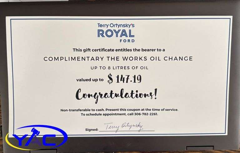 Complimentary Oil Change Valued Up To $147.19 From Royal Ford Yorkton