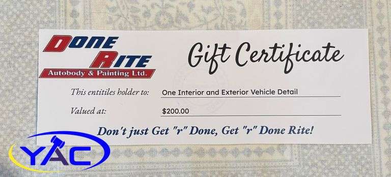 $200 Gift Certificate From Done Rite Autobody & Painting Yorkton