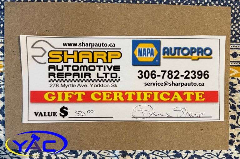 $50 Gift Certificate From Sharp Automotive Repair Yorkton