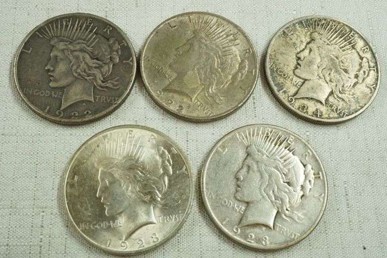 Lot of (5) Peace Dollars