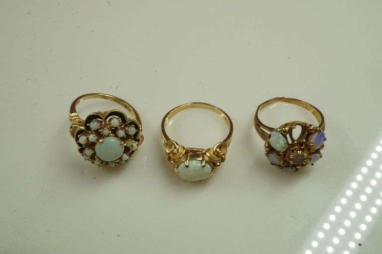 Lot of (3) 14k Yellow Gold Rings w/Opal Like Stones