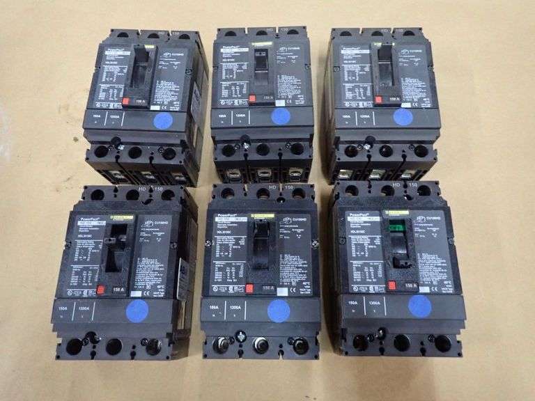Lot of (6) Square D 150A Power Pact Circuit Breakers