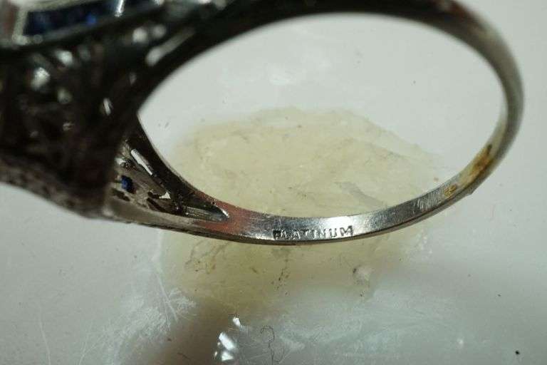 Platinum Ring w/Diamond & Synthetic Sapphires