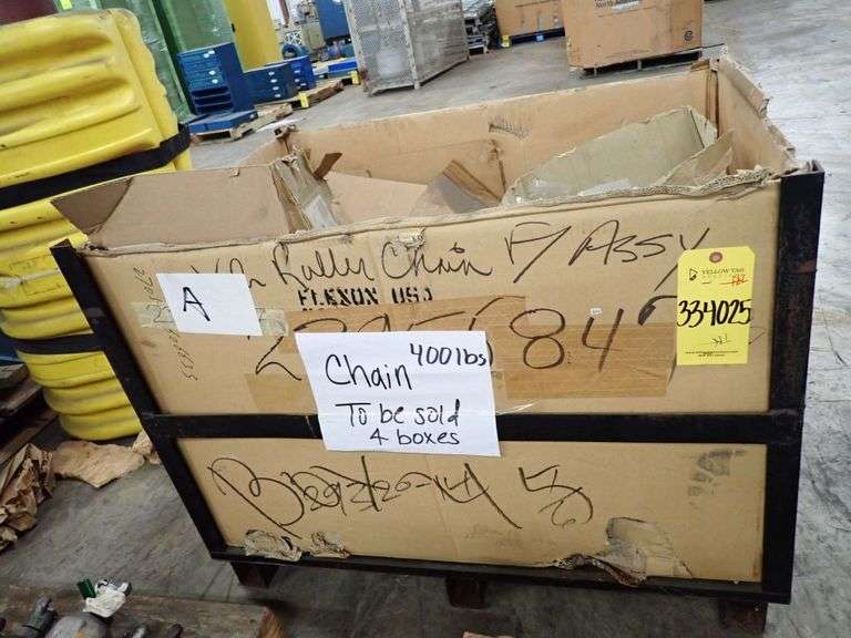 Lot of (3) Roller Chains and (1) Box of Wheels