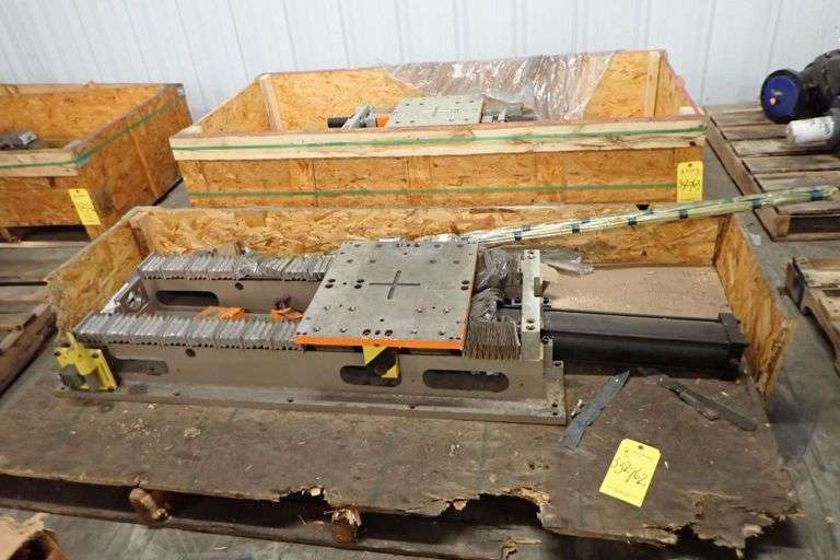 Lot of 2 thk linear rails and pneumatic slide assembly yellow tag