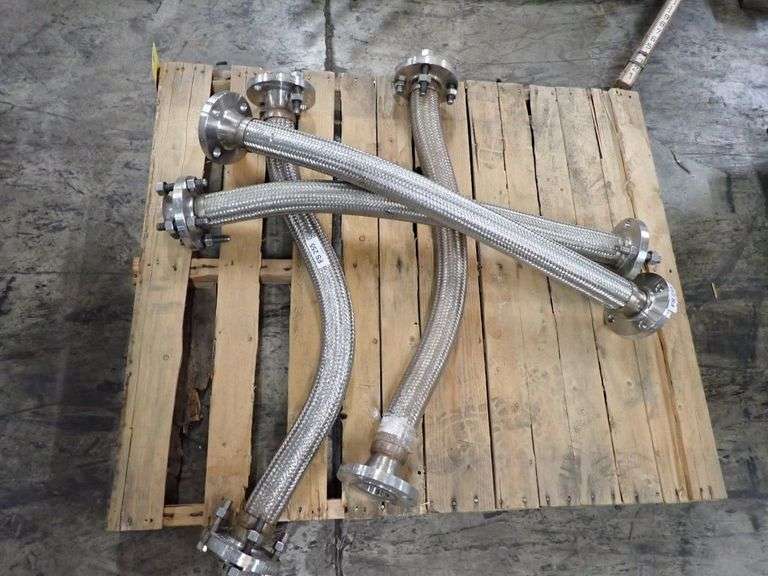 Lot of (4) Stainless Steel Flexible Metal Hose with Flanged End