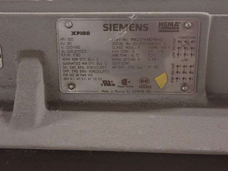Siemens 100 HP Motor