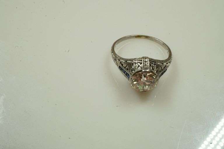 Platinum Ring w/Diamond & Synthetic Sapphires
