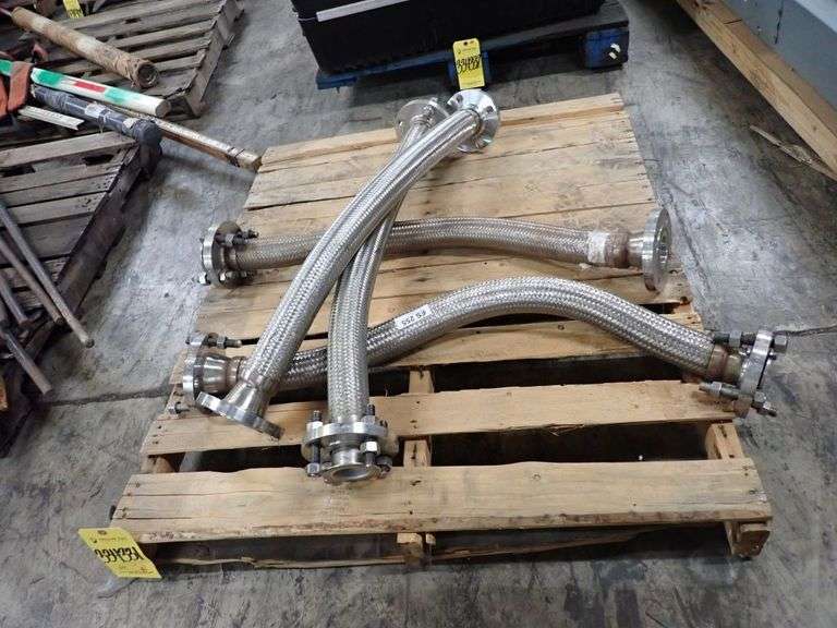 Lot of (4) Stainless Steel Flexible Metal Hose with Flanged End