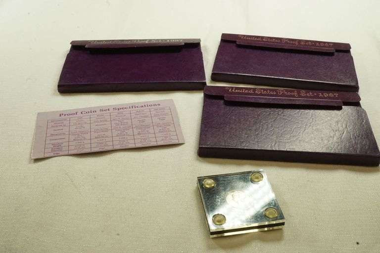 Lot of (3) 1987 Coin Sets & (1) Mercury Dime in Case