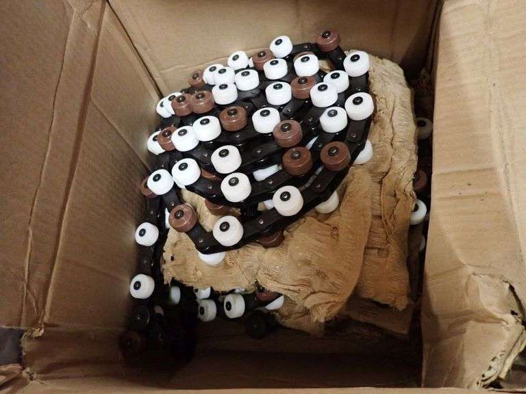 Lot of (3) Roller Chains and (1) Box of Wheels