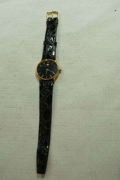 Yellow Metal Jules Jurgenson Watch w/Black Band