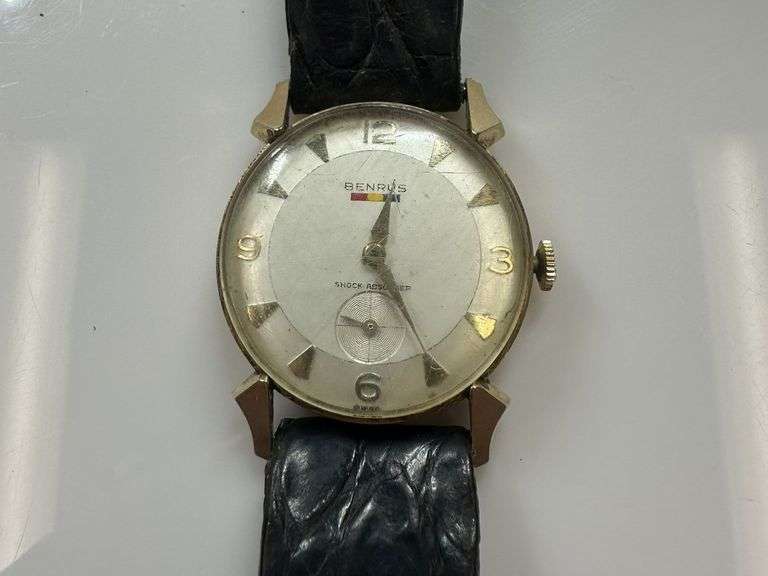 14k Yellow Gold Benrus Watch w/Brown Band
